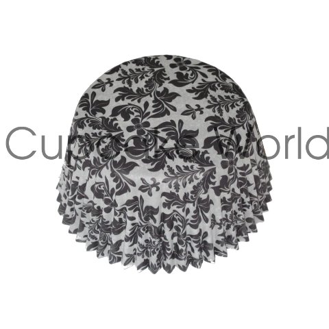 BLACK FLORAL DAMASK PAPER MUFFIN CUPCAKE CASES PETIT 50PCS - Click Image to Close